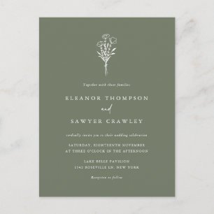 Postal De Invitación Minimalista Floral Bouquet Taupe Boda Verde