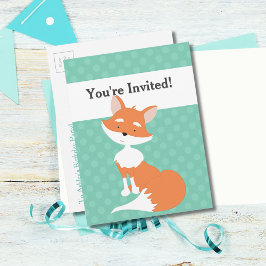 Postal De Invitación Mint Green Polka-Dots・Woodland Fox Personalizado