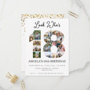 Postal De Invitación mira quién cumple 18 Collage de fotos personalizab