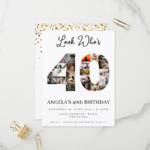 Postal De Invitación mira quién cumple 40 feliz cumpleaños Collage de f