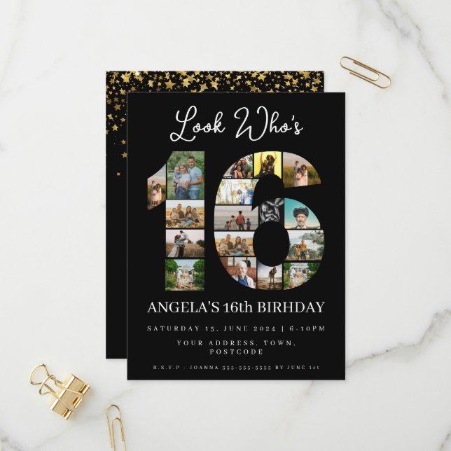 Postal De Invitación mira quién es 16 dulce dieciséis cumpleaños. Foto  (Anverso/Reverso In Situ)