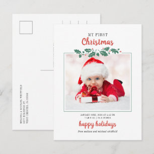 Postal De Invitación Mis primeros saludos de fotos del bebé de Navidad