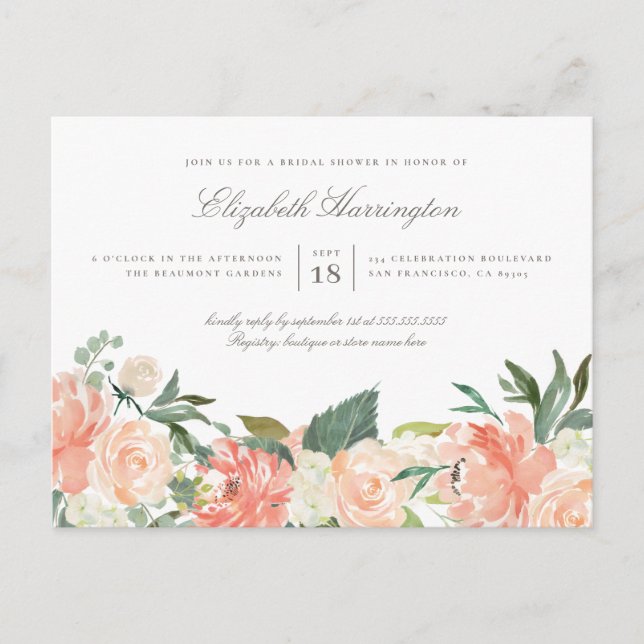 Postal De Invitación Moda acuarela Primavera Floral Bridal Shower (Anverso)