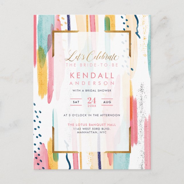 Postal De Invitación Moda Amarillo Pintado Memphis Artistic Bridal Show (Anverso)