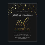 Postal De Invitación Moda Black & Gold Star Confetti 70 cumpleaños<br><div class="desc">Invitaciones a la fiesta de cumpleaños 70 de la moda que incluyen confetti de la estrella del Relieve metalizado de oro falso y tipografía de moda en un fondo negro. Con una elegante caligrafía y una combinación de fuentes serif que muestra "Cumpleaños 70". Puede personalizar fácilmente el color de fondo...</div>
