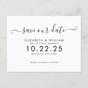 Postal De Invitación Moda Boda de caligrafía blanca negra salva la fech