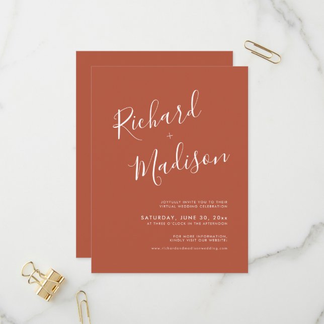 Postal De Invitación Moda Caligrafía Boda virtual de fotografía terraco (Anverso/Reverso In Situ)