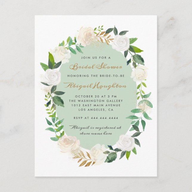 Postal De Invitación Moda Crema Acuarela Floral Wreath Bridal Ducha (Anverso)