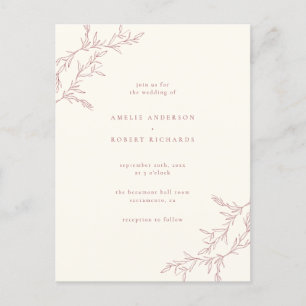 Postal De Invitación Moda Crema Mínima y Boda de follaje rojo silencios