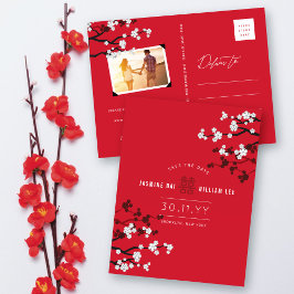 Postal De Invitación Moda de flores de cerezo Boda china salva la fecha