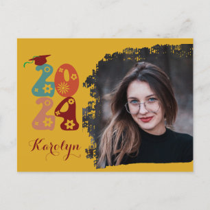 Postal De Invitación Moda de guión floral retro Graduación de foto