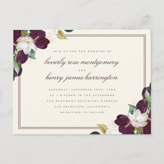 Postal De Invitación Moda elegante Boda de Morado Profundo y Floral de  (Anverso)