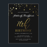 Postal De Invitación Moda Estrella Negra y Oro Confetti 70 cumpleaños<br><div class="desc">Moda 70 invitaciones a fiestas de cumpleaños con la falsa estrella del Relieve metalizado de oro confetti y tipografía de moda contra un fondo negro. Con una elegante combinación de caligrafía y fuente serif que muestra "Cumpleaños 70".   Usted puede fácilmente personalizar el color de fondo para satisfacer sus necesidades.</div>
