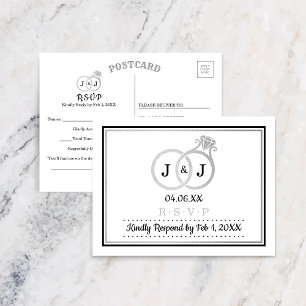 Postal De Invitación Moda Faux Relieve metalizado plateado Monograma Bo