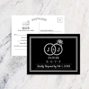 Postal De Invitación Moda Faux Relieve metalizado plateado Monograma Bo