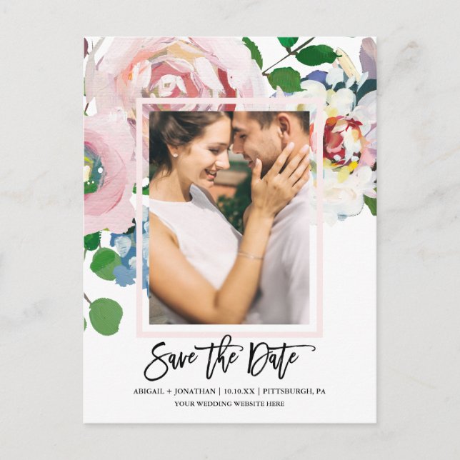 Postal De Invitación Moda Floral Bouquet con guión Guardar la fecha (Anverso)