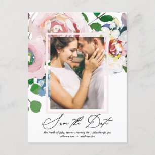Postal De Invitación Moda Floral Bouquet y marco Guardar fecha