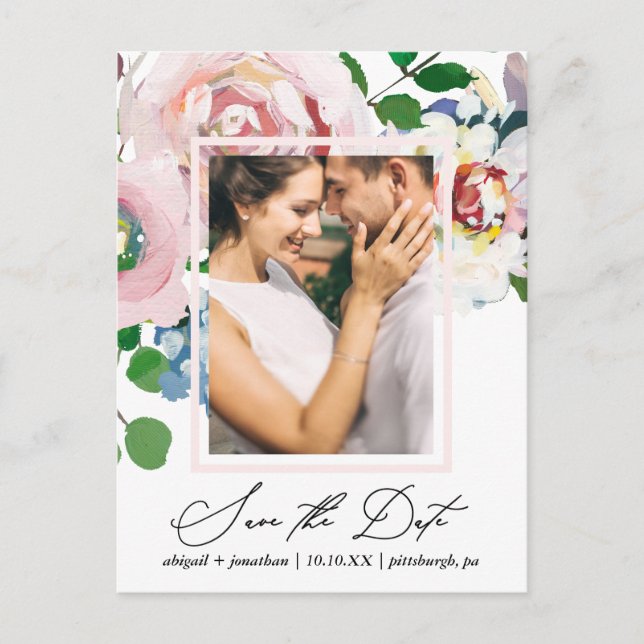 Postal De Invitación Moda Floral Bouquet y marco Guardar la fecha (Anverso)
