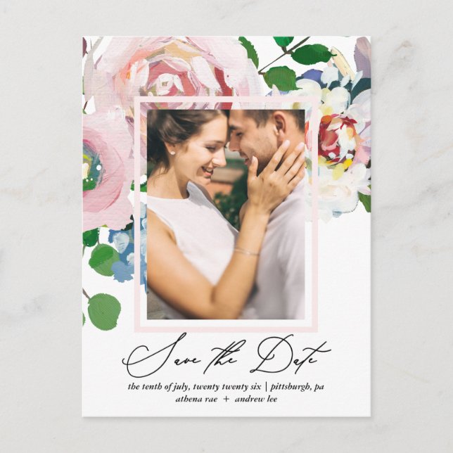 Postal De Invitación Moda Floral Bouquet y marco Guardar la fecha (Anverso)