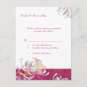Postal De Invitación Moda Floral Fuchsia Wedding RSVP