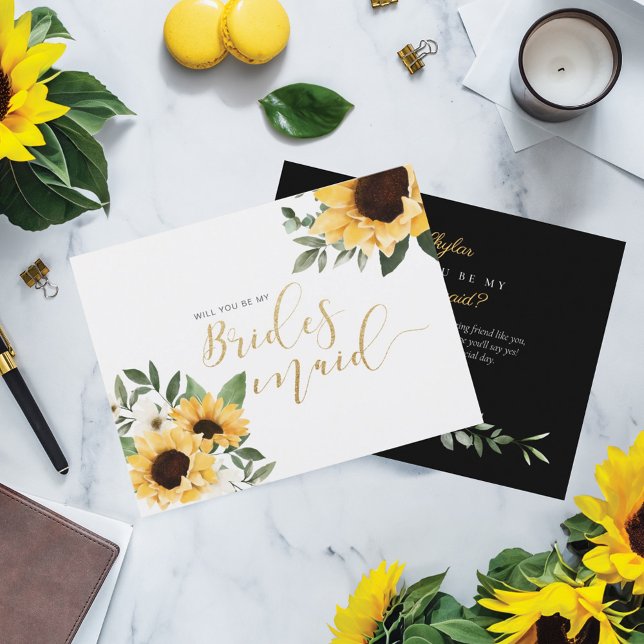 Postal De Invitación Moda Floral Girasol ¿Serás Mi Novia? (Chic Floral Sunflower Will You Be My Bridesmaid? Invitation Postcard)