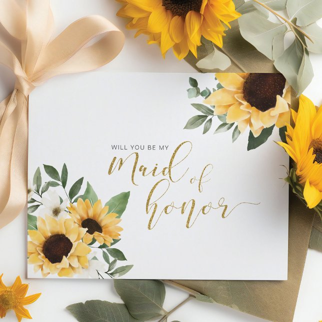 Postal De Invitación Moda Floral girasol te dará honores (Chic Floral Sunflower Will You Be Maid of Honor Invitation Postcard)