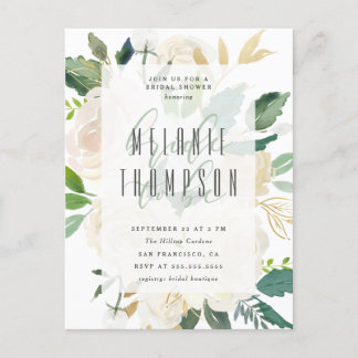 Postal De Invitación Moda Gold Watercolor Peonies Bridal Shower