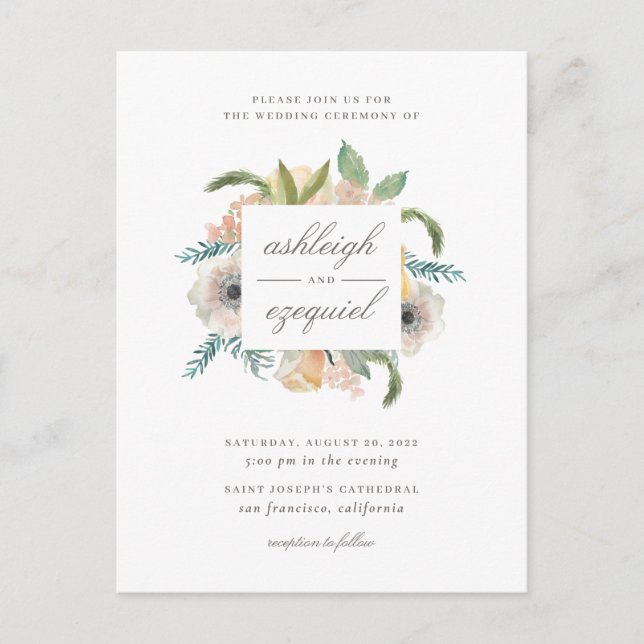 Postal De Invitación Moda moderna acuarela Floral Bouquet Boda (Anverso)