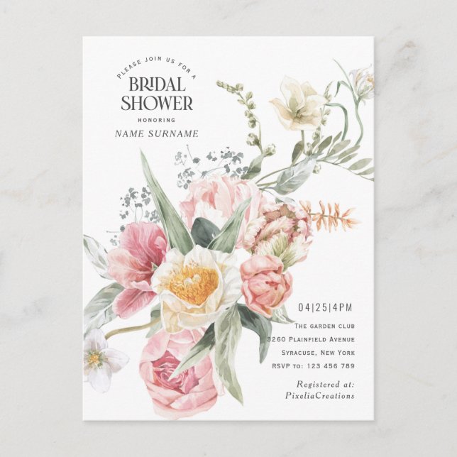 Postal De Invitación Moda moderna acuarela jardín floral elegante (Anverso)
