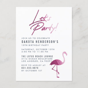 Postal De Invitación Moda Pintada Púrpura Flamingo Partido de Cumpleaño