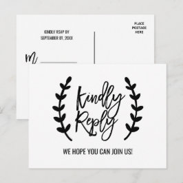 Postal De Invitación Moda RSVP Canción de ramas de olivo blanco negro