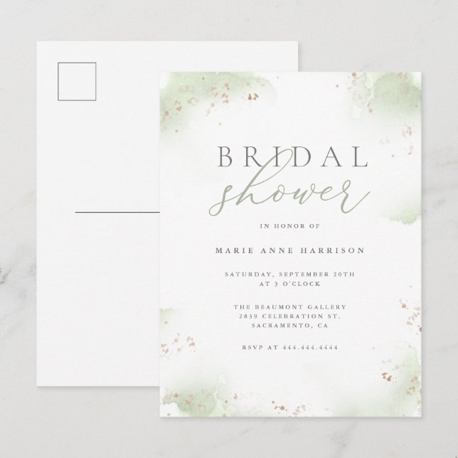 Postal De Invitación Moda Sage Green Gold Dust Bridal Shower (Anverso / Reverso)