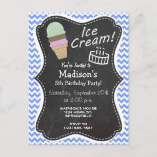 Postal De Invitación Modelo azul de Chevron; Cono de helado