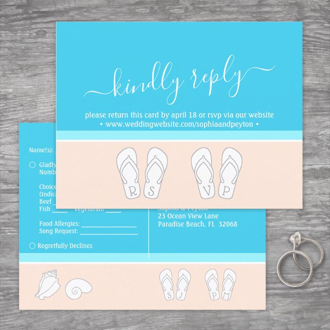 Postal De Invitación Modern Beach Wedding RSVP Comida Elección Canción (Subido por el creador)