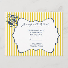 Postal De Invitación Modern Blue Yellow Stripe Wedding RSVP