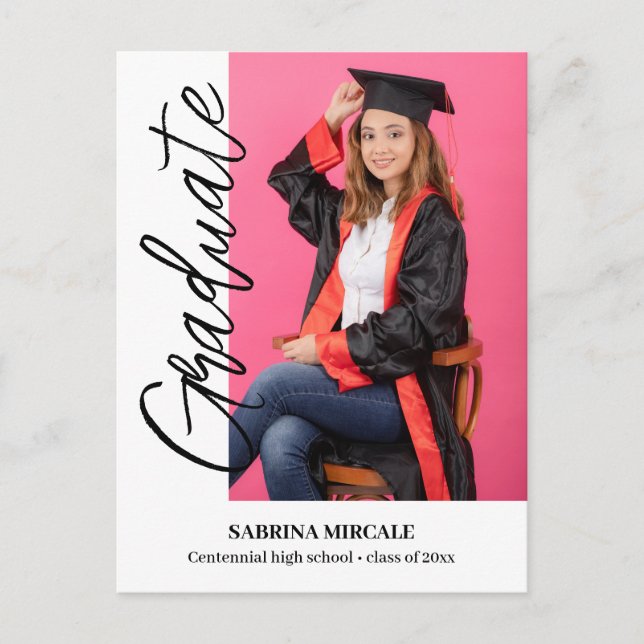 Postal De Invitación Modern Calligraphy Photo Graduation Invitation (Anverso)