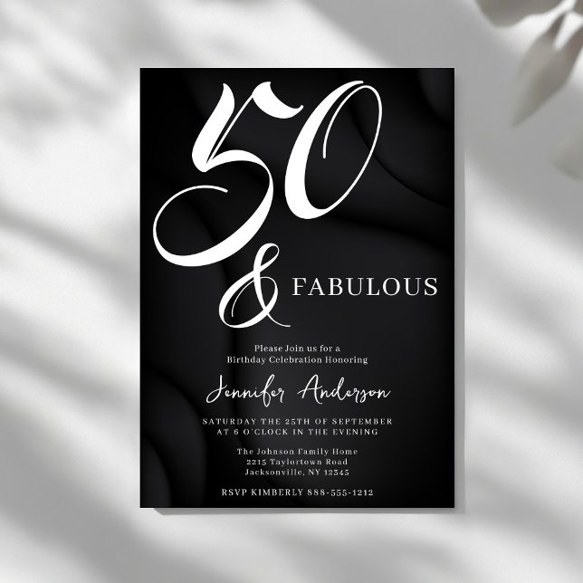 Postal De Invitación Modern Elegant Black White Fifty Fabulous Birthday (Subido por el creador)