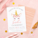 Postal De Invitación Modern Gold Floral Magical Unicorn Birthday Party<br><div class="desc">Create your own custom Modern Gold Floral Magical Unicorn Birthday Party products using these templates by Cali Graphics. This design features a unicorn face with a tiara of roses, purple eyelashes, yellow stars and modern typography. (1) Type your text into the template boxes provided. (2) For further customization, please click...</div>