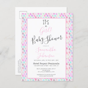 Postal De Invitación Modern It's a Chica Geometric Pattern Baby Shower