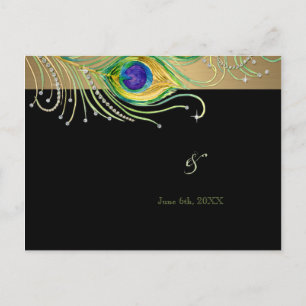 Postal De Invitación Modern Peacock Feathers Faux Jewel Scrorl