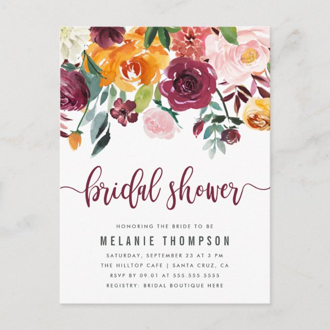 Postal De Invitación Moderna acuarela Floral Drop Primavera Bridal Duch