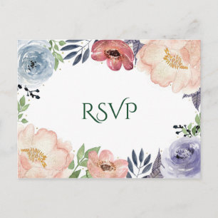 Postal De Invitación Moderna Acuarela Floral Elegante Chic RSVP Boda
