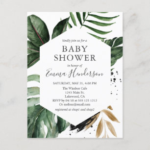 Postal De Invitación Moderna Baby Shower Tropical Greenery