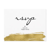 Moderna Faux Gold Brushstrot Wedding RSVP Postcard