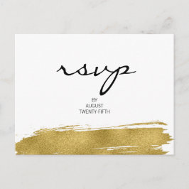 Postal De Invitación Moderna Faux Gold Brushstrot Wedding RSVP Postcard