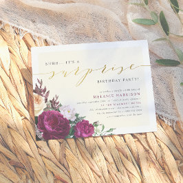 Postal De Invitación Moderna fiesta de cumpleaños de Borgoña y Oro Sorp
