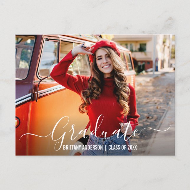 Postal De Invitación Moderna fiesta de graduación de fotos con guión mo (Anverso)