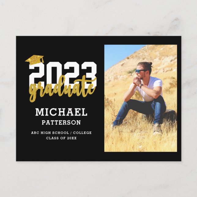 Postal De Invitación Moderna fiesta de graduación de fotos de Black Gol (Anverso)