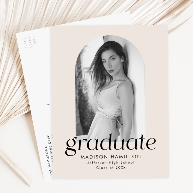 Postal De Invitación Moderna fiesta de graduación de fotos de crema Min (Subido por el creador)