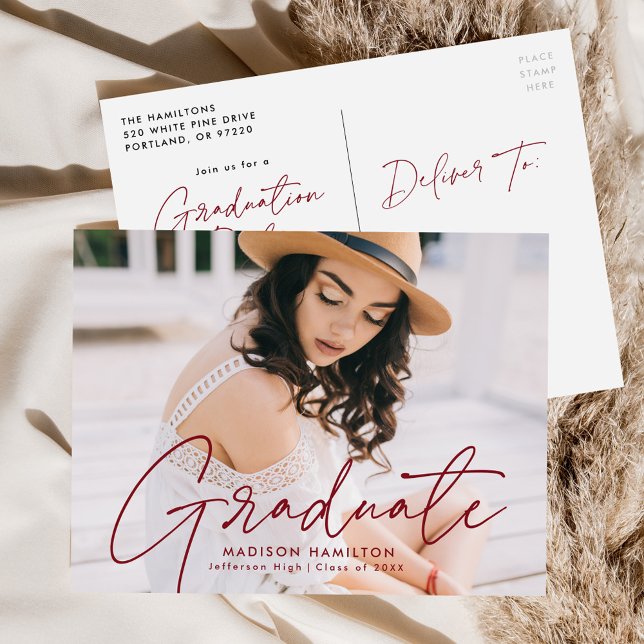 Postal De Invitación Moderna fiesta de graduación de fotos en escritura (Subido por el creador)